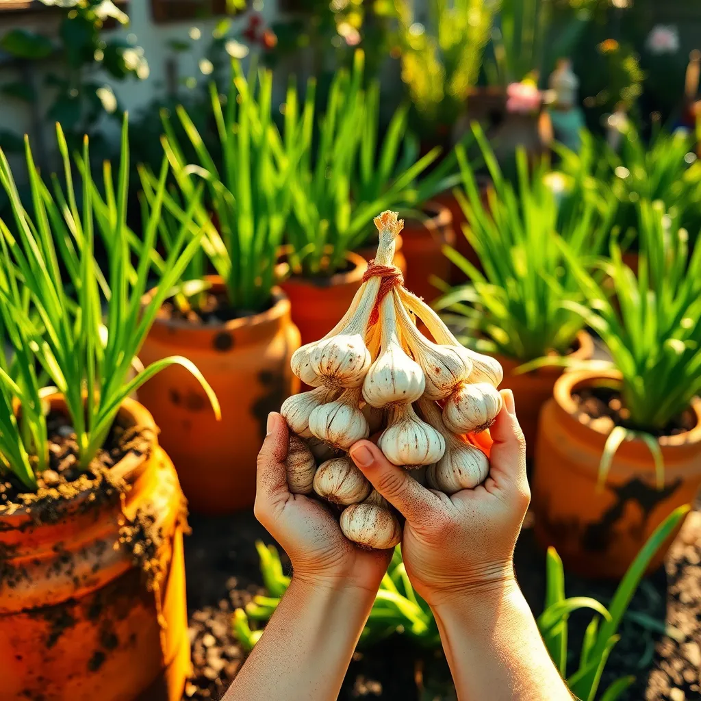 Harvesting Garlic from Containers