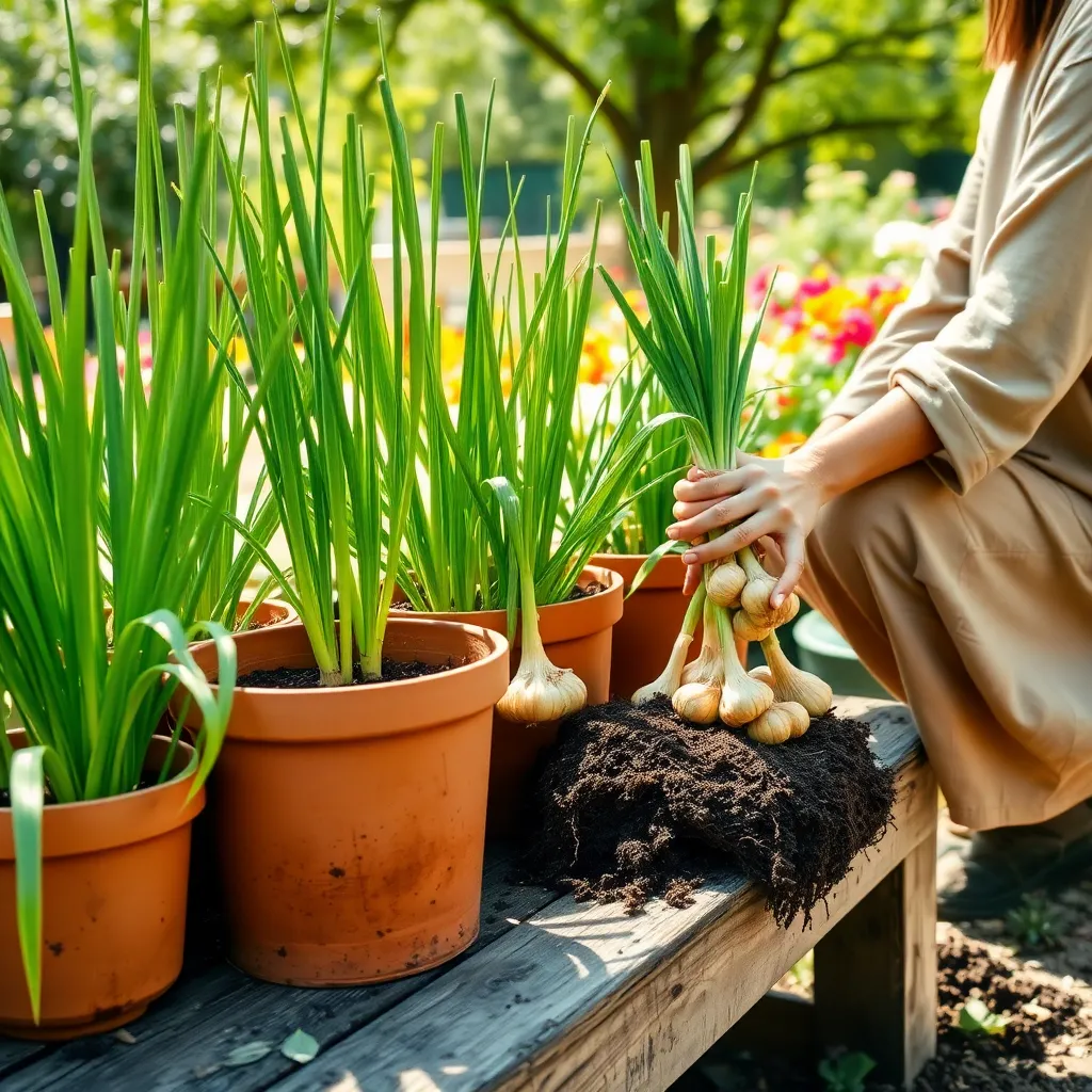 Harvesting Garlic from Pots