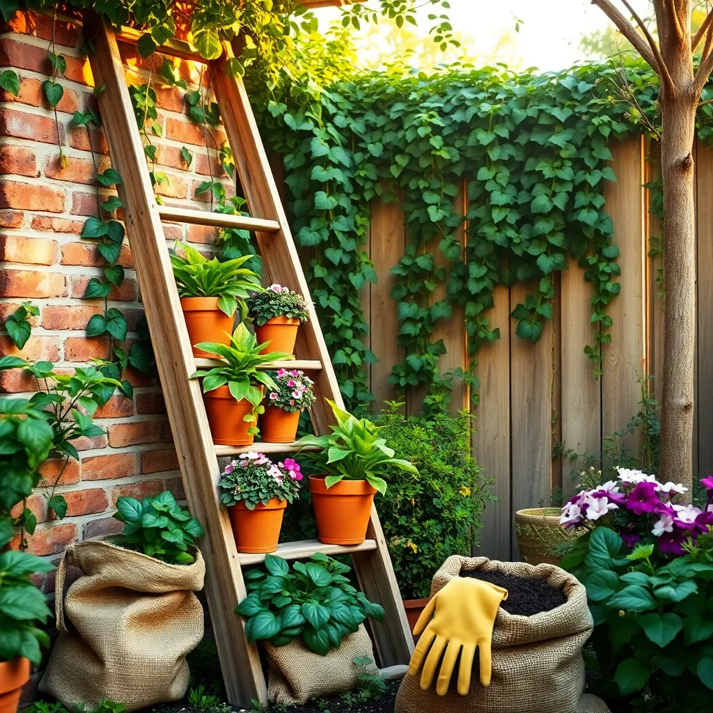 Repurpose Ladders as Plant Stands